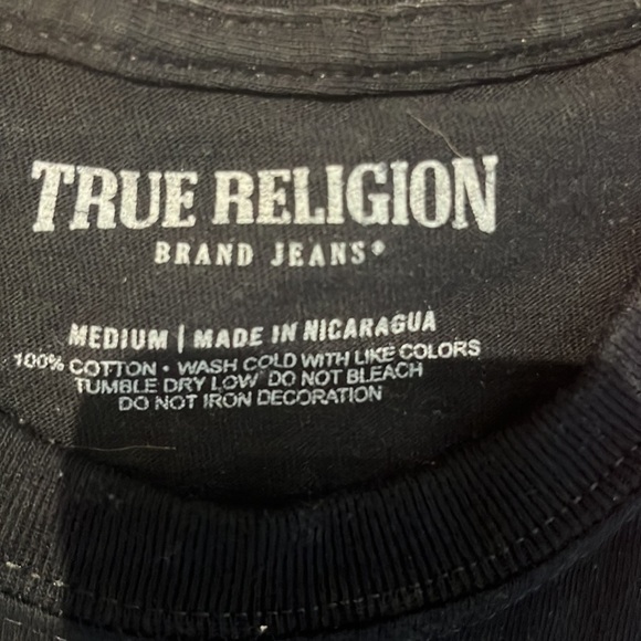True Religion Black Metallic Foil Column Graphic Tee.  Size Medium - Picture 9 of 9